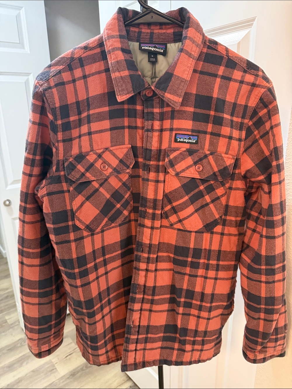 Patagonia Men’s insulated Orange Plaid Flannel Jacket